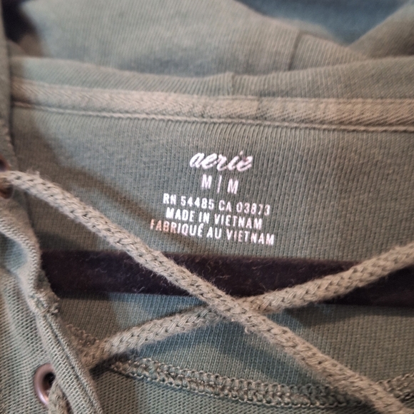 Aerie Oversized Lace Up Hoodie Sweatshirt Green Cotton Size Medium - Picture 2 of 14